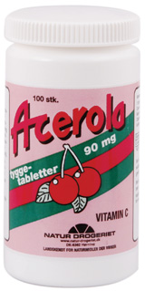 Acerola naturel C-vitamin tabletter, 90 mg., 100 stk.