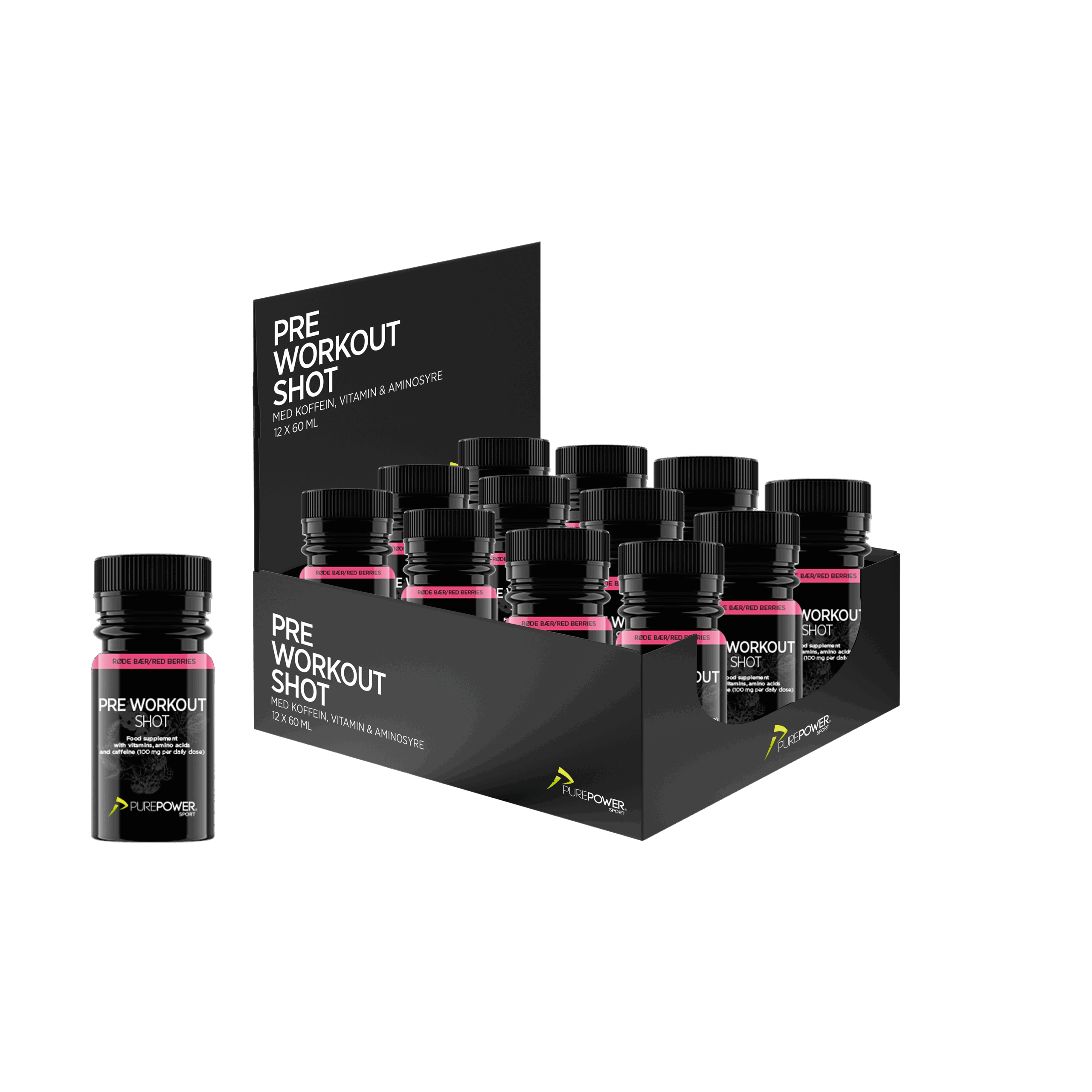Pre Workout Shot (PWO) Røde bær 12 x 60 ml