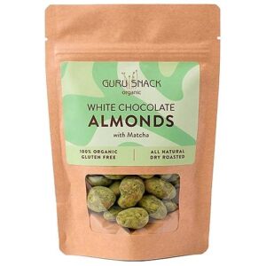 Mandler m. hvid chokolade & matcha Økologisk - 100 g - Guru Snack