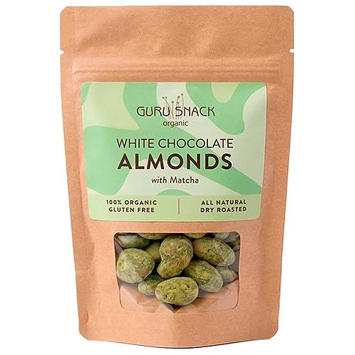 Mandler m. hvid chokolade & matcha Økologisk - 100 g - Guru Snack